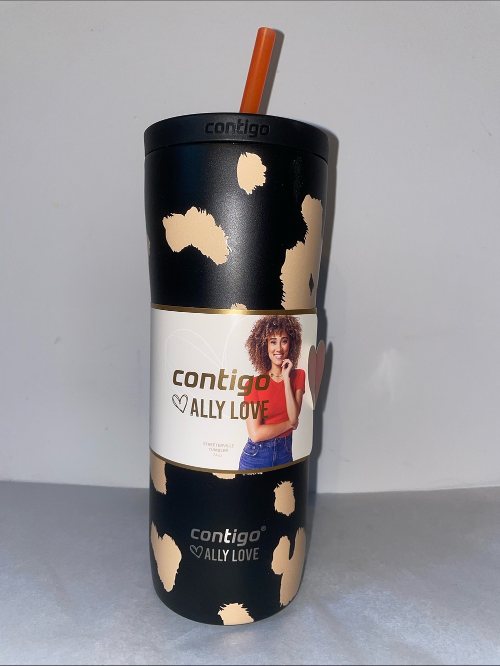 Contigo Black & Gold Travel 24 oz. Tumbler with Orange Straw New